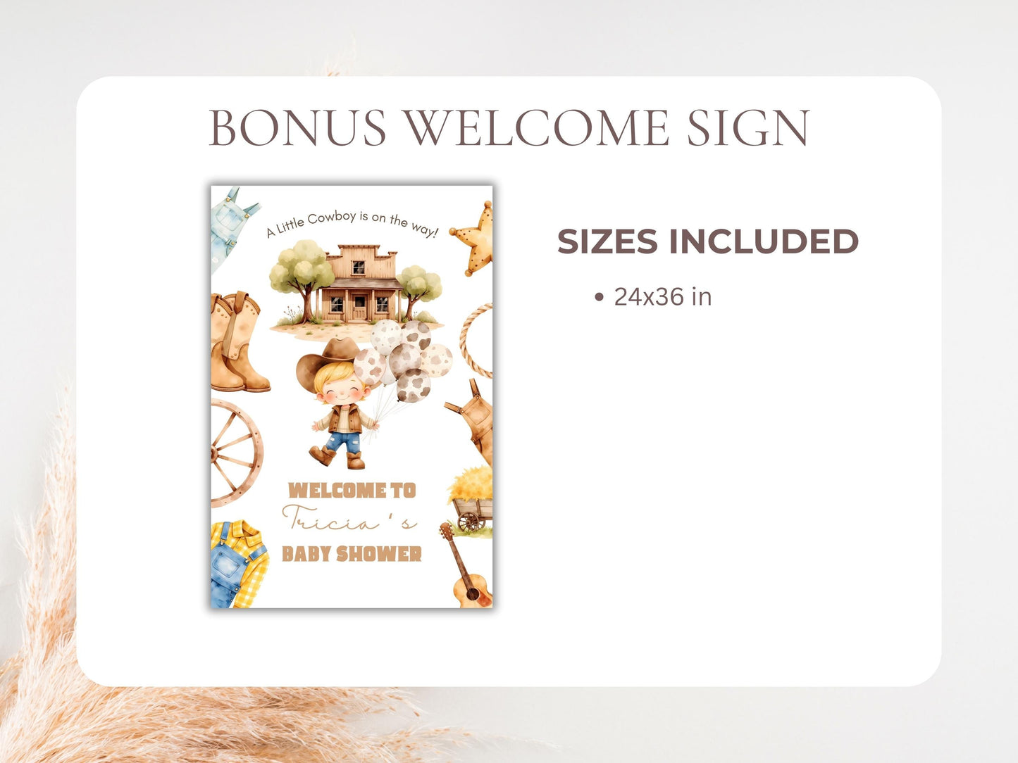 A Little Cowboy Is On The Way Baby Shower Digital Invitation + RSVP Tracker