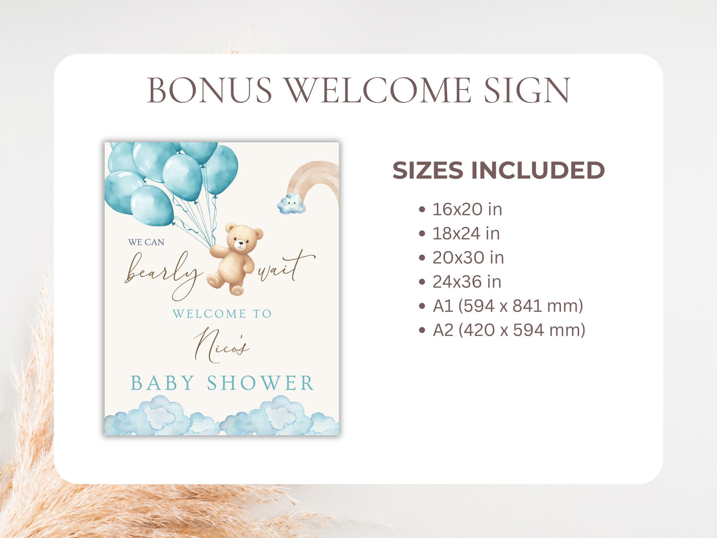 We Can Bearly Wait Blue Teddy Bear Baby Shower Invitation + RSVP Tracker