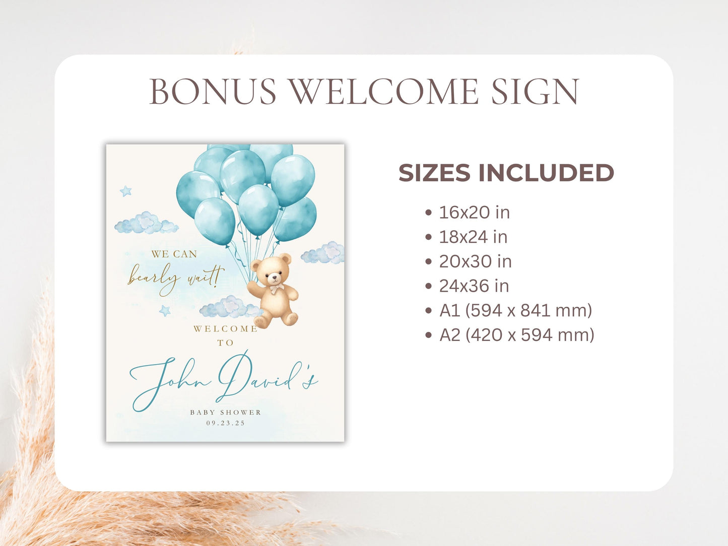 Blue Teddy Bear Baby Shower Invitation + RSVP Tracker