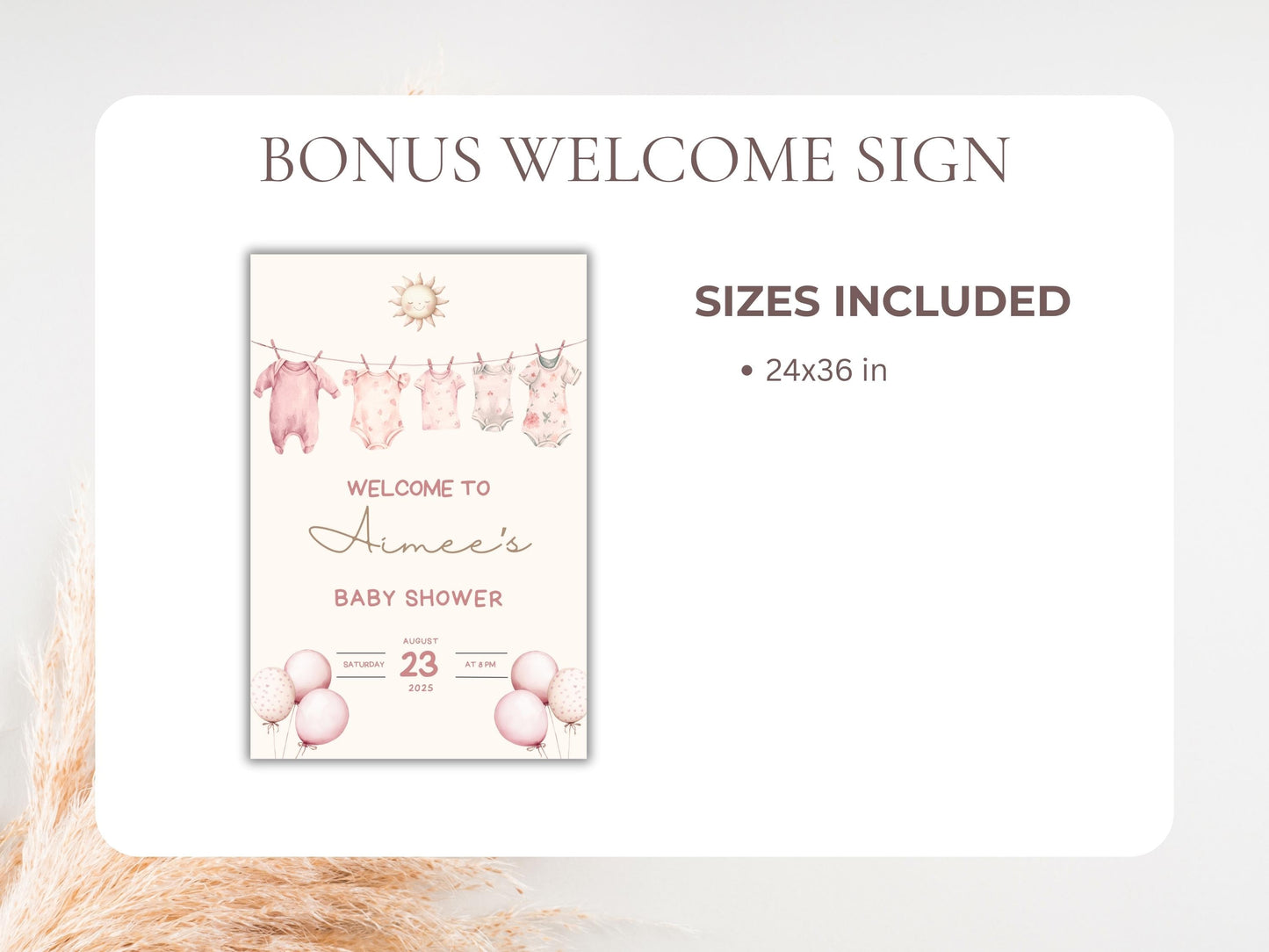 Dusty Pink Clothesline Girl Baby Shower Invite β Editable Digital Invitation Diaper Raffle, Books for Baby & Bonus Baby Shower Welcome Sign
