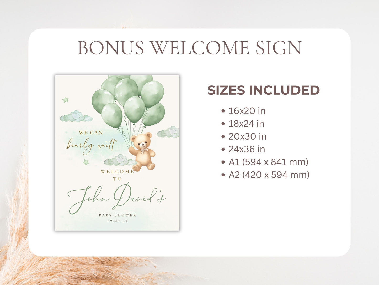 Green Teddy Bear Baby Shower Invitation + RSVP Tracker