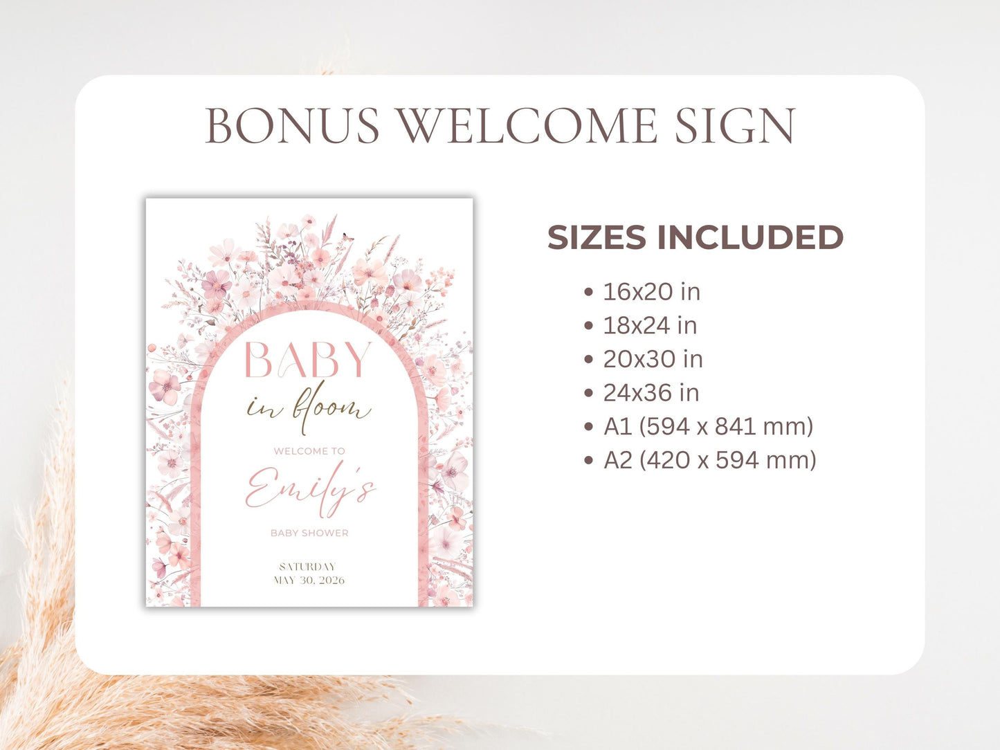 Editable Pink Wildflower Baby Shower Invitation + RSVP Tracker
