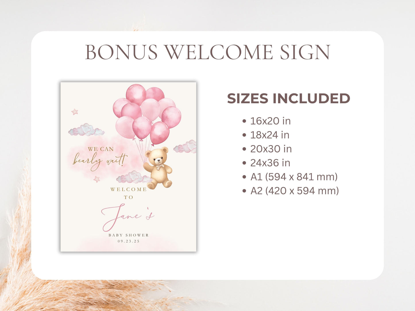 We Can Bearly Wait Pink Teddy Bear Baby Shower Invitation + RSVP Tracker