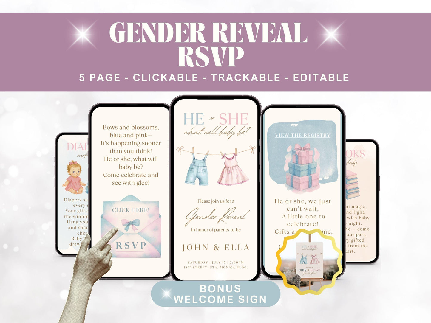 Boho Gender Reveal Digital Invitation + RSVP Tracker