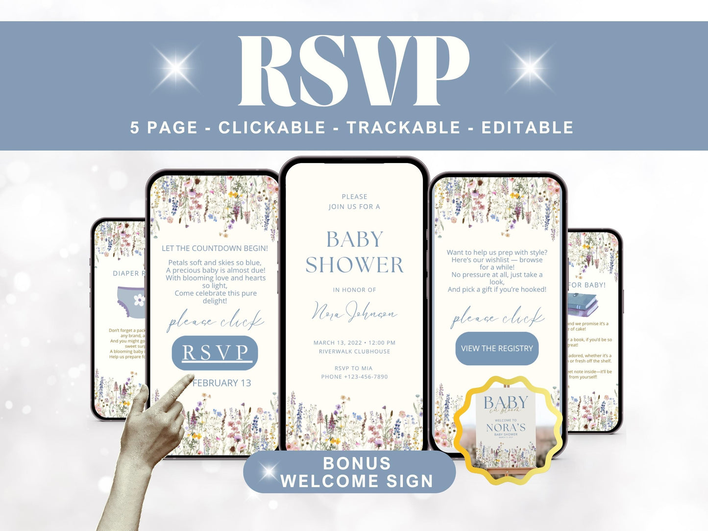 Baby in Bloom Baby Shower Invitation + RSVP Tracker