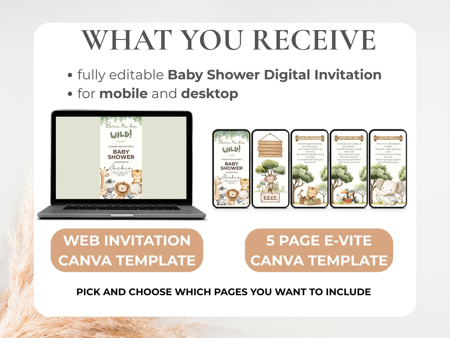Jungle Safari Baby Shower Digital Invitation + RSVP Tracker
