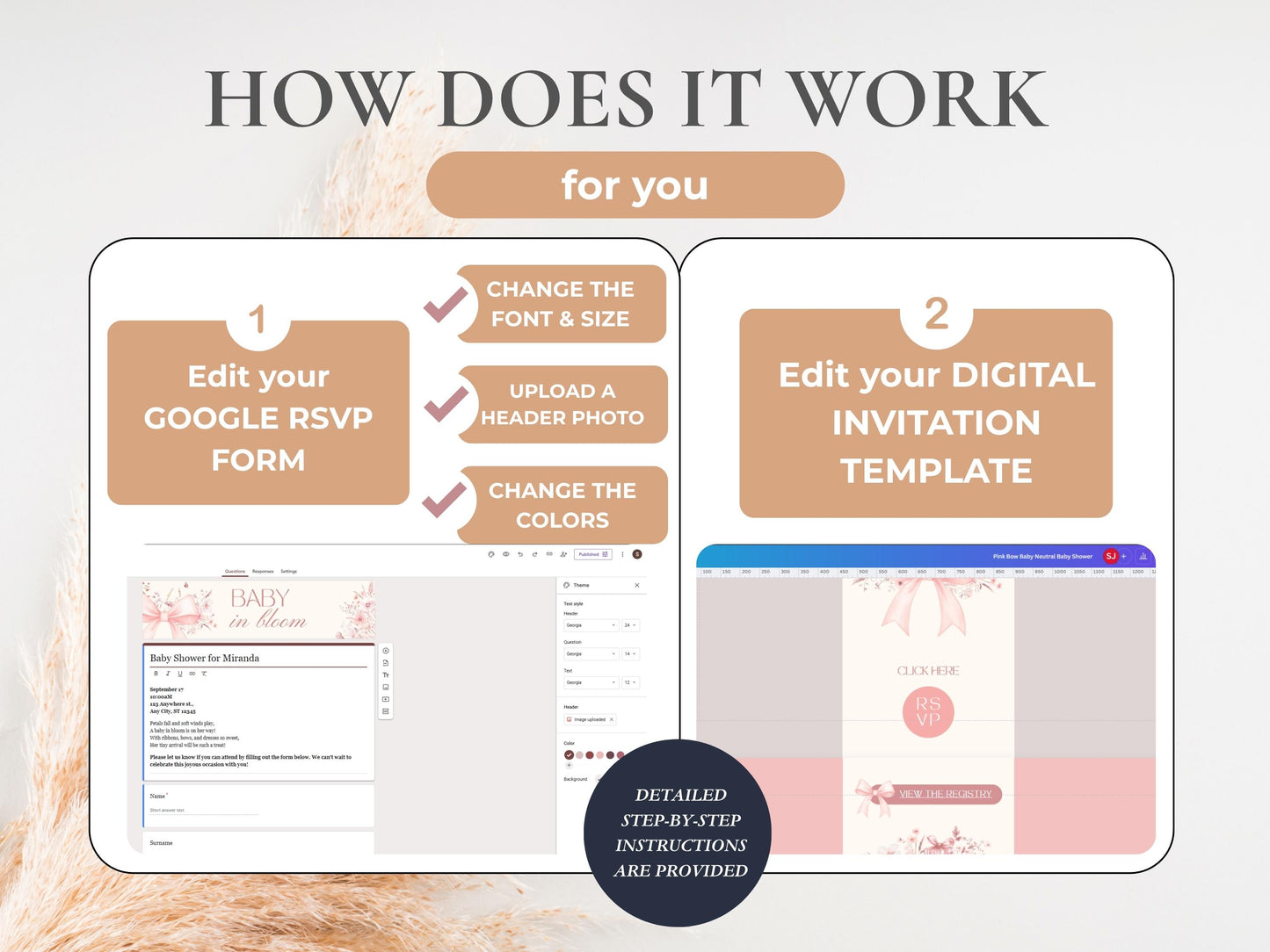 Pink Bow Baby Shower Digital Invitation + RSVP Tracker