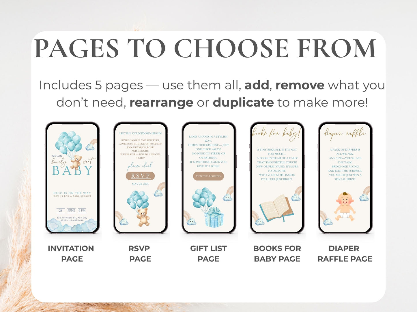 We Can Bearly Wait Blue Teddy Bear Baby Shower Invitation + RSVP Tracker