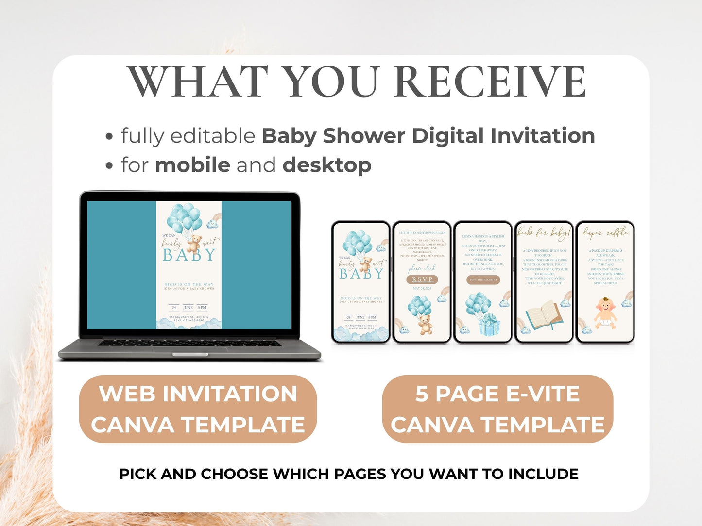 We Can Bearly Wait Blue Teddy Bear Baby Shower Invitation + RSVP Tracker