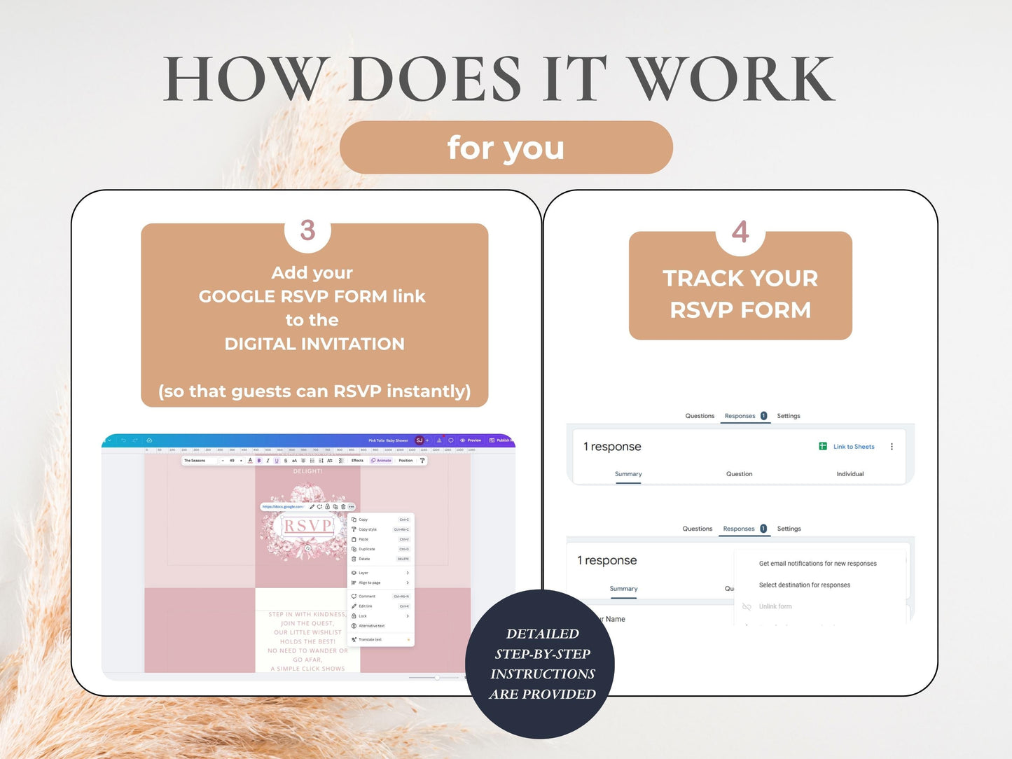 Elegant Pink Toile Safari Baby Shower Digital Invitation + RSVP Tracker