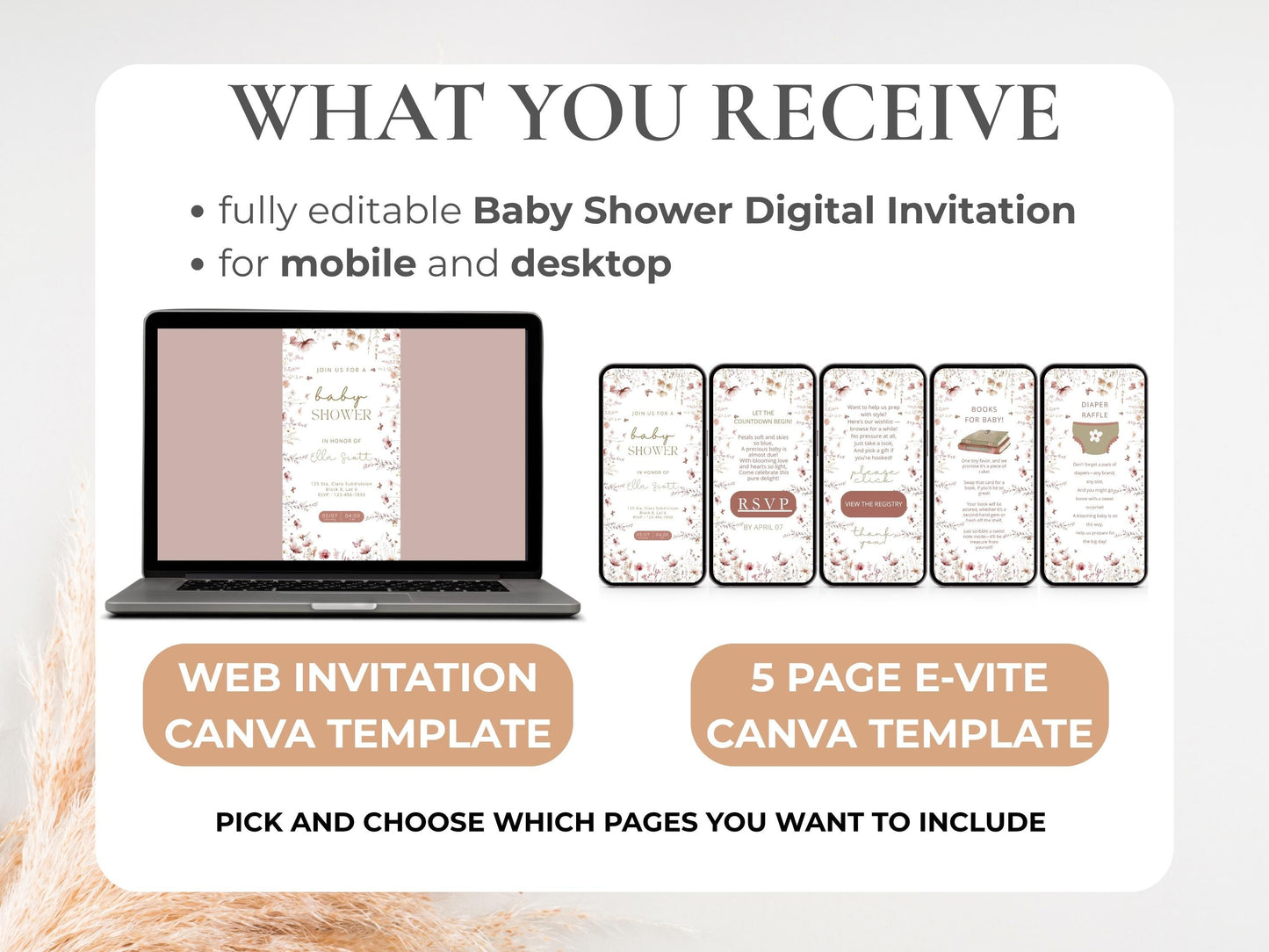Dusty Pink Wildflower Baby in Bloom - Online trackable RSVP