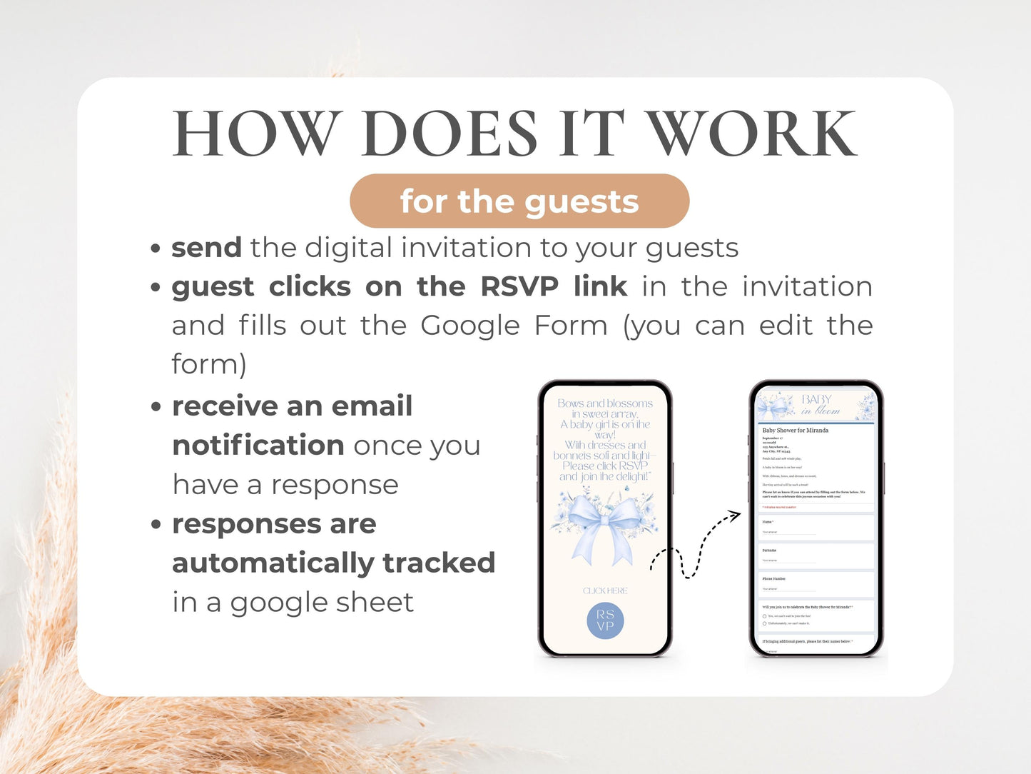 Blue Bow Baby Shower Digital Invitation + RSVP Tracker