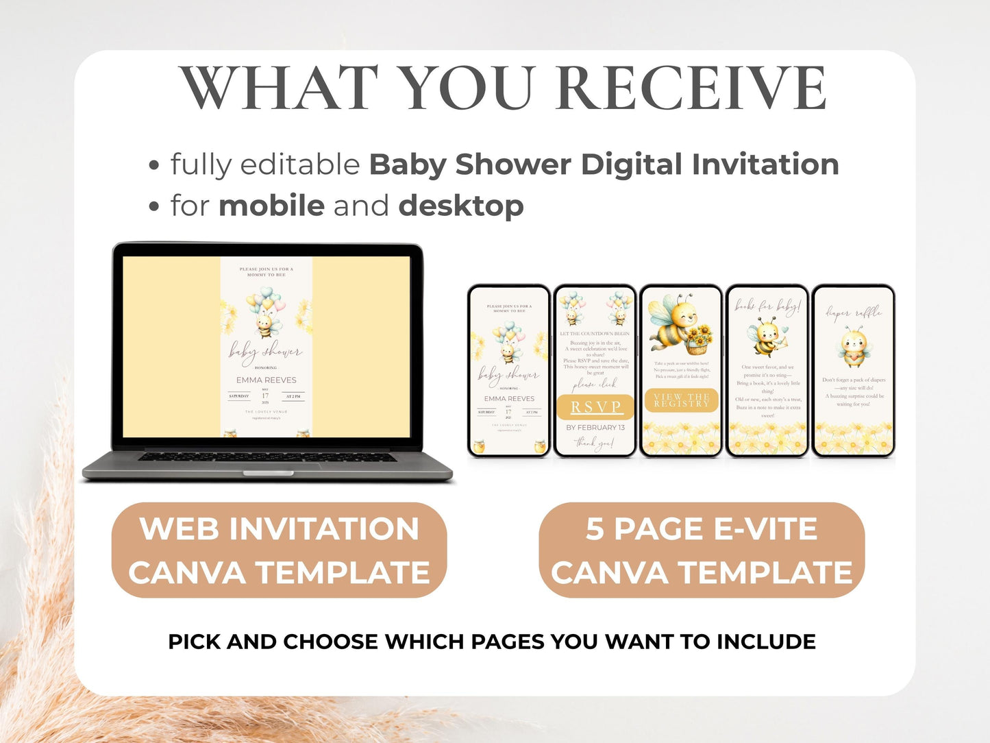 Mommy to Bee Baby Shower Invitation – Digital Invite with Online RSVP