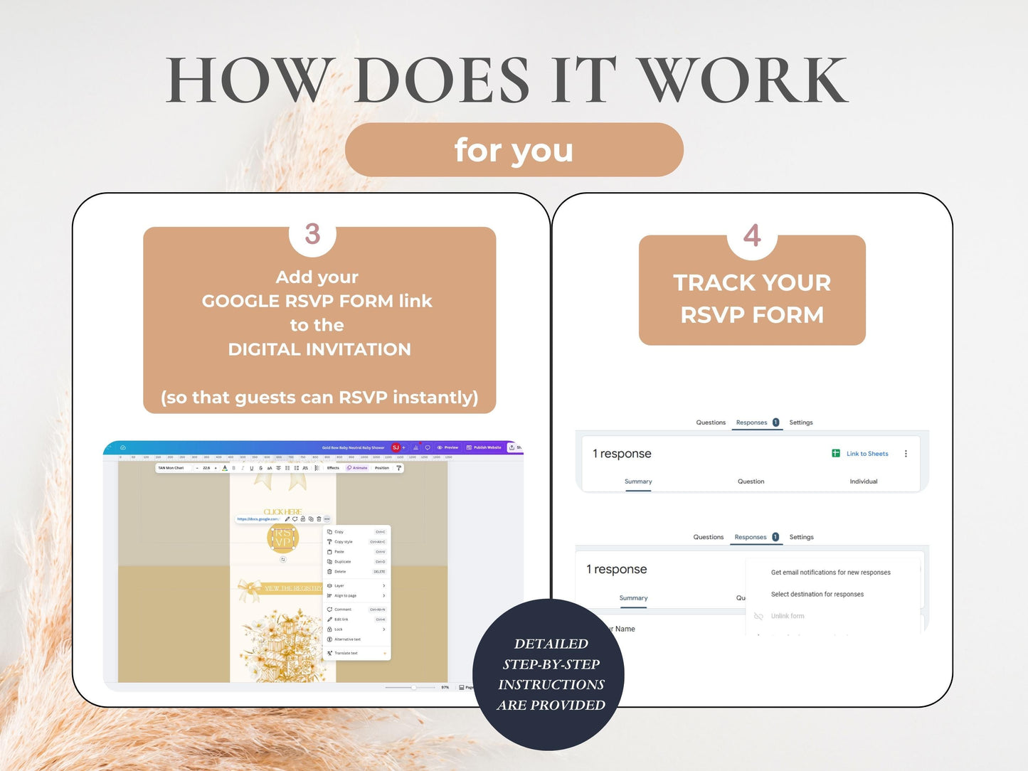 Gold Bow Gender Neutral Baby Shower Digital Invitation + RSVP Tracker