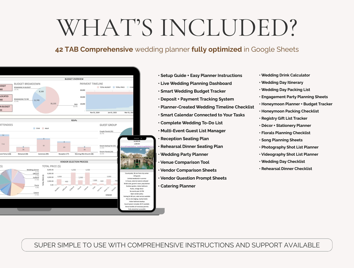 All-In-One 42 TABS PRO Wedding Planner Spreadsheet