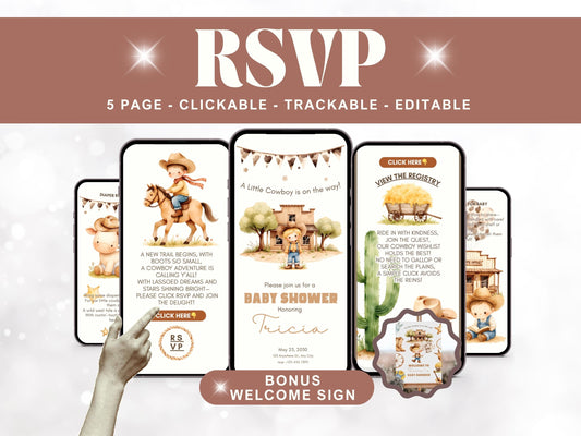 A Little Cowboy Is On The Way Baby Shower Digital Invitation + RSVP Tracker