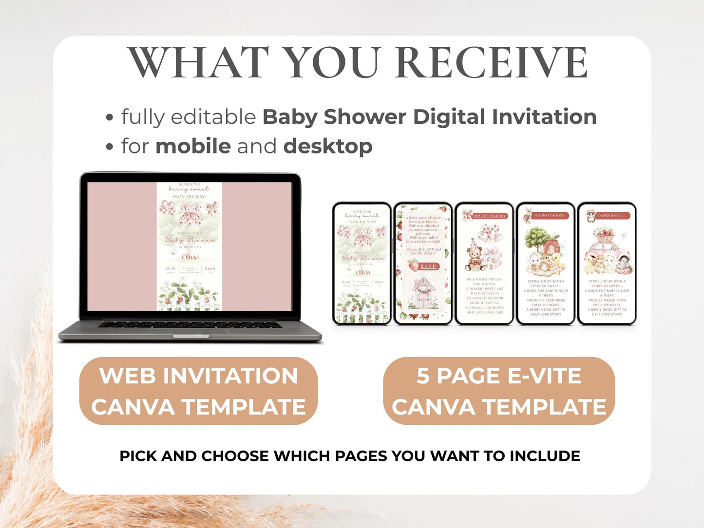 Strawberry Baby Shower Digital Invitation + RSVP Tracker