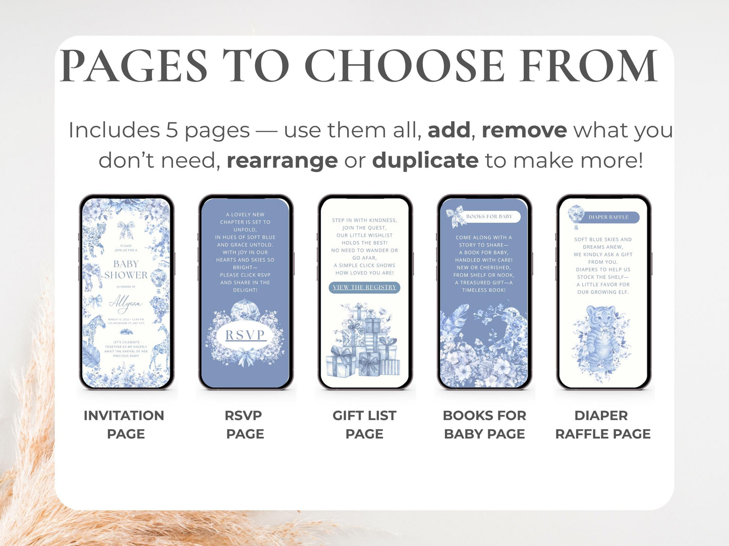 Blue Toile Safari Baby Shower Digital Invitation with RSVP Tracking