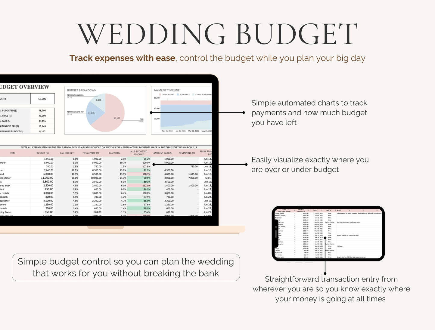 All-In-One 42 TABS PRO Wedding Planner Spreadsheet