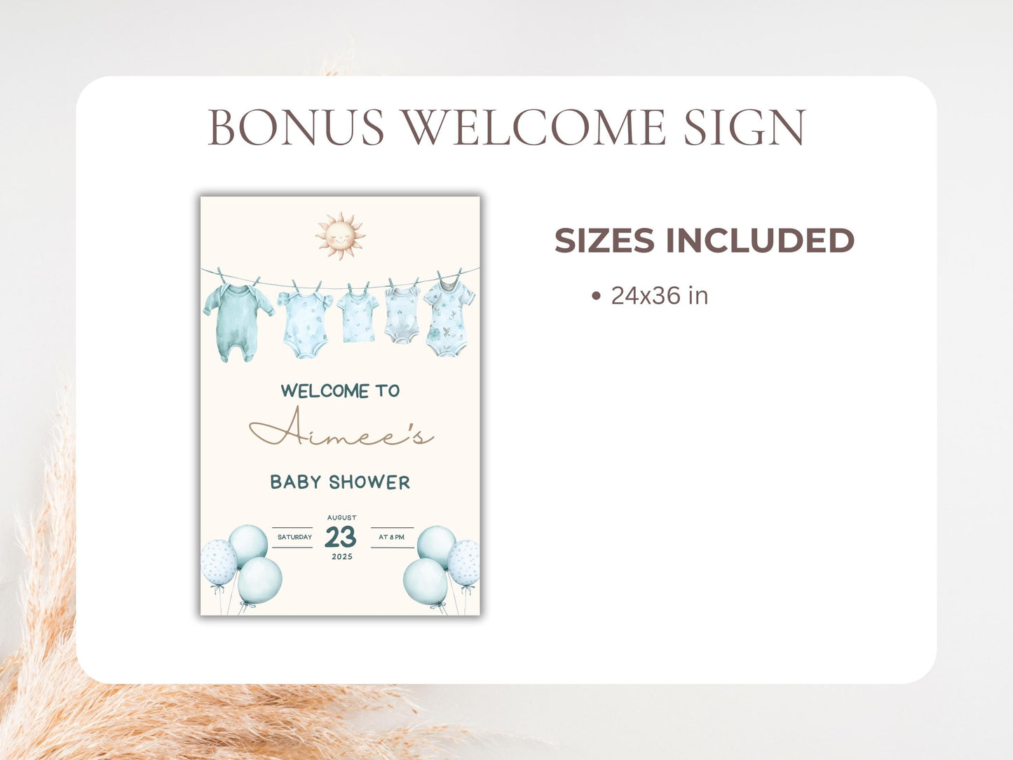 Editable Blue Baby Clothesline Baby Shower Invitation + RSVP Tracker