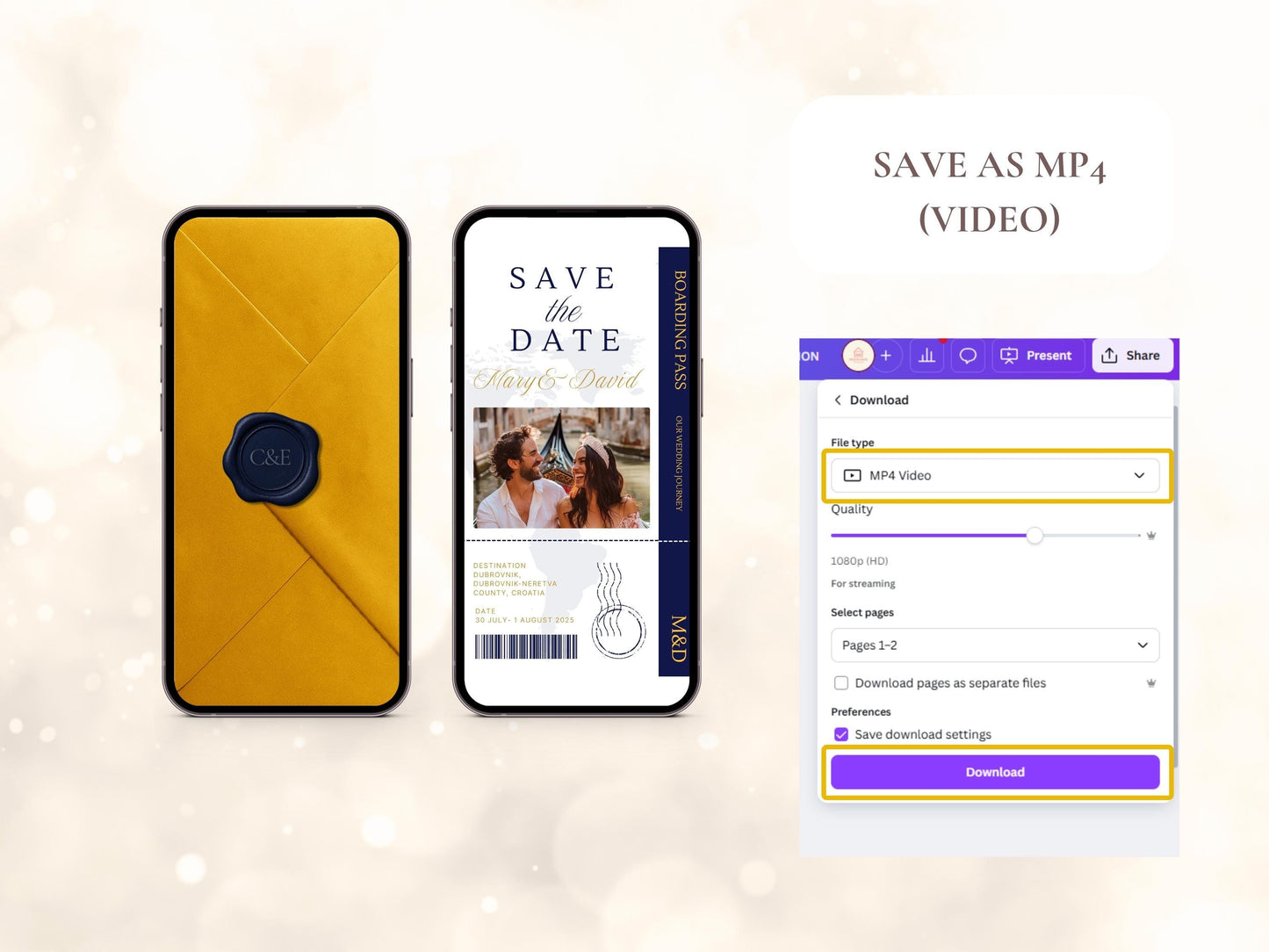 Elegant Boarding Pass Save the Date Template