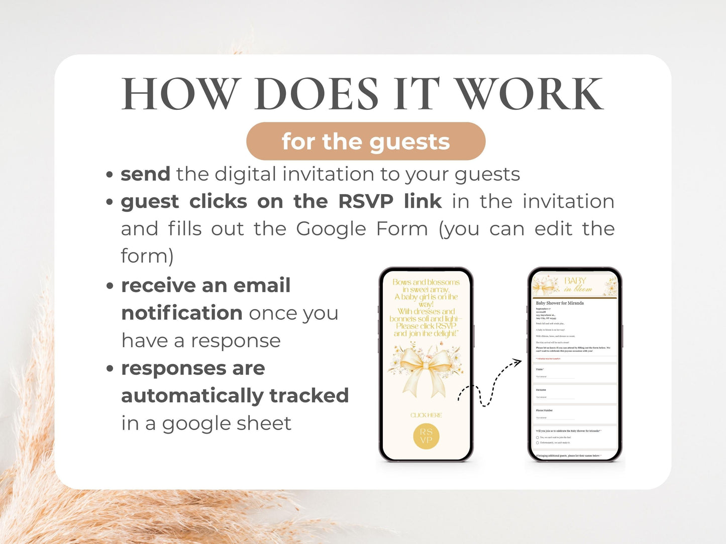 Gold Bow Gender Neutral Baby Shower Digital Invitation + RSVP Tracker