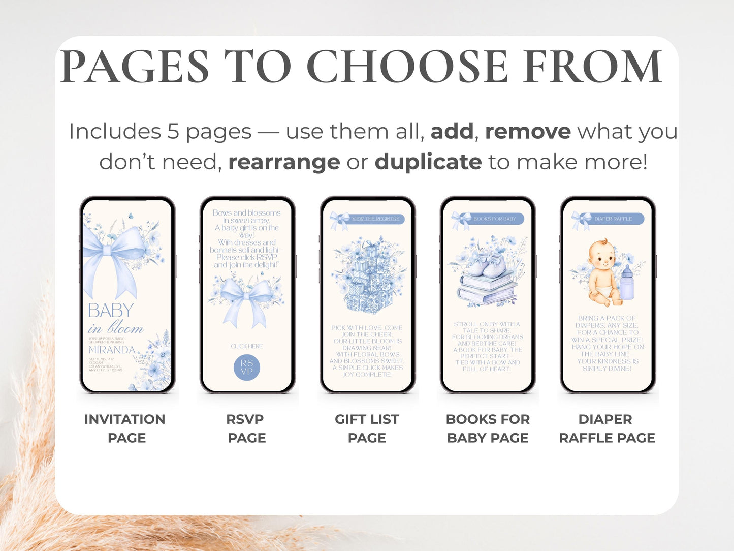 Blue Bow Baby Shower Digital Invitation + RSVP Tracker