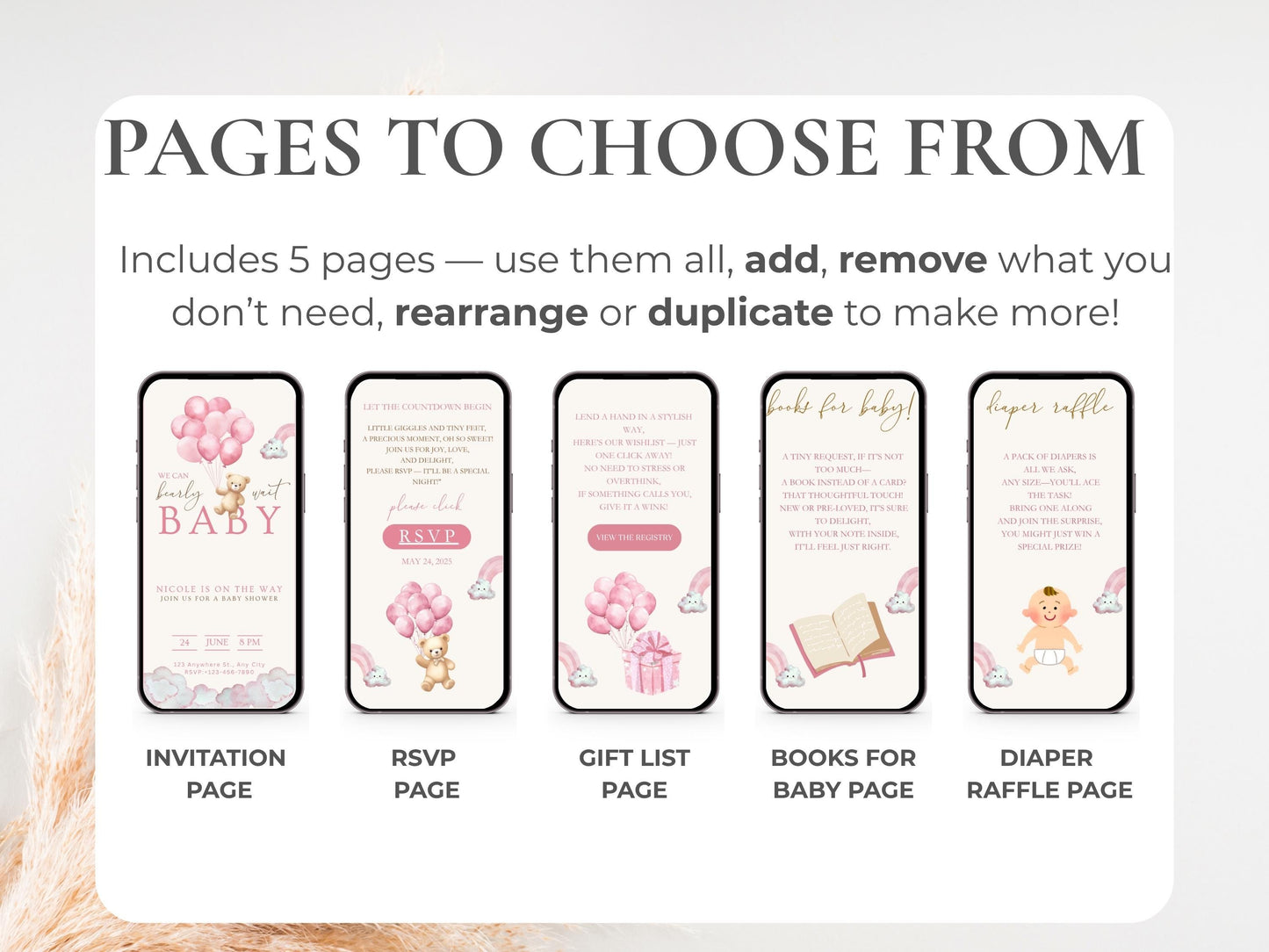 We Can Bearly Wait Pink Teddy Bear Baby Shower Invitation + RSVP Tracker