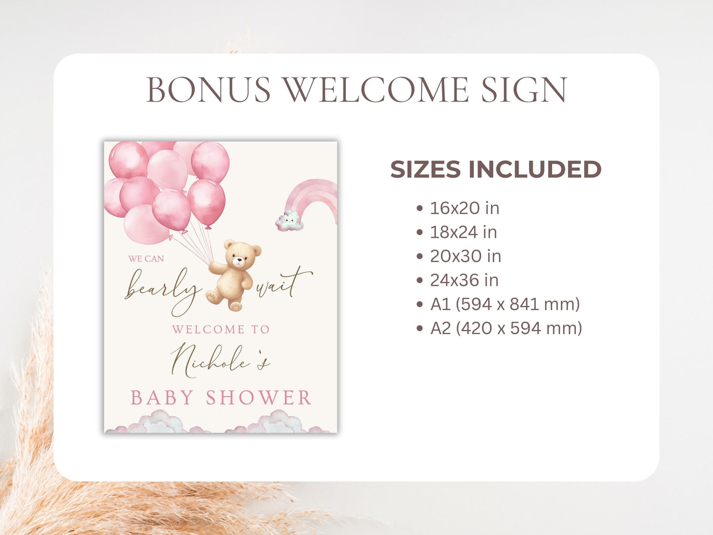 We Can Bearly Wait Pink Teddy Bear Baby Shower Invitation + RSVP Tracker
