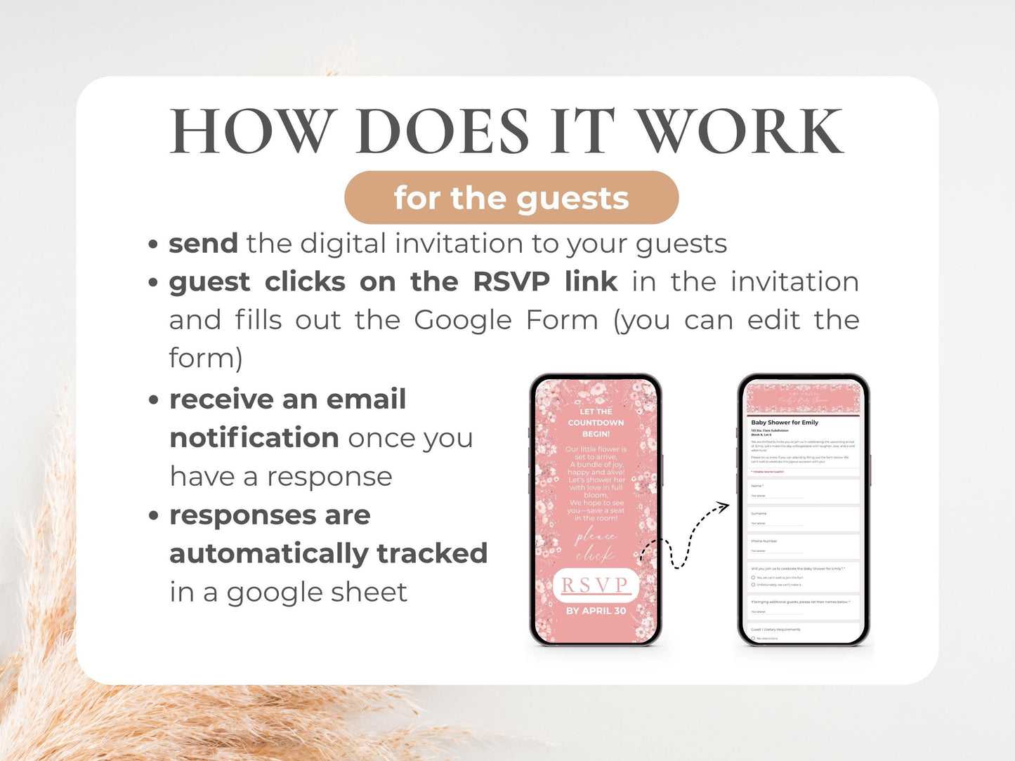 Editable Pink Wildflower Baby Shower Invitation + RSVP Tracker