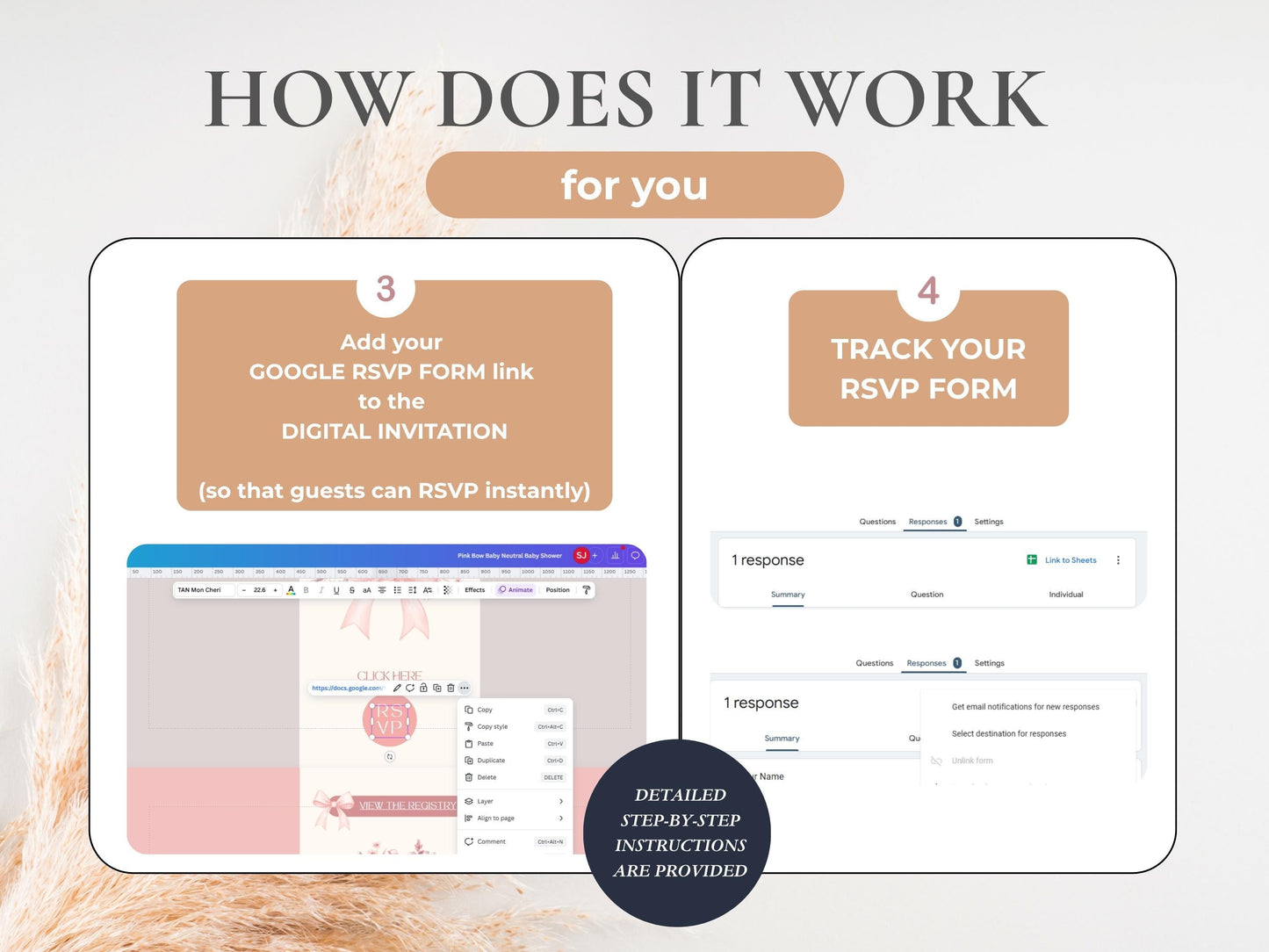 Pink Bow Baby Shower Digital Invitation + RSVP Tracker