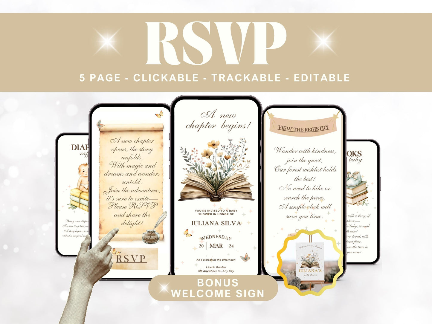 Once Upon a Baby Shower Digital Invitation + RSVP Tracker