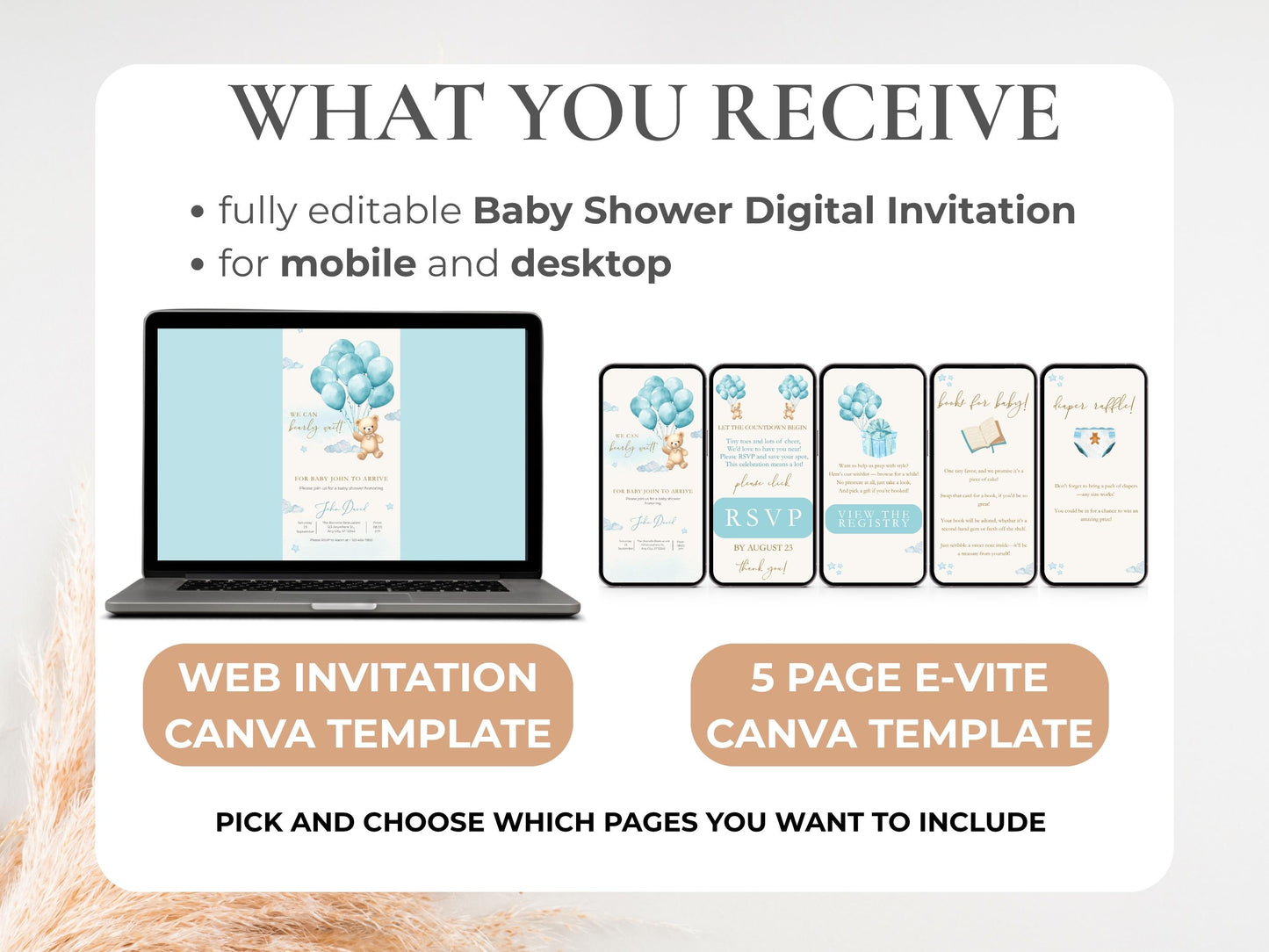 Blue Teddy Bear Baby Shower Invitation + RSVP Tracker