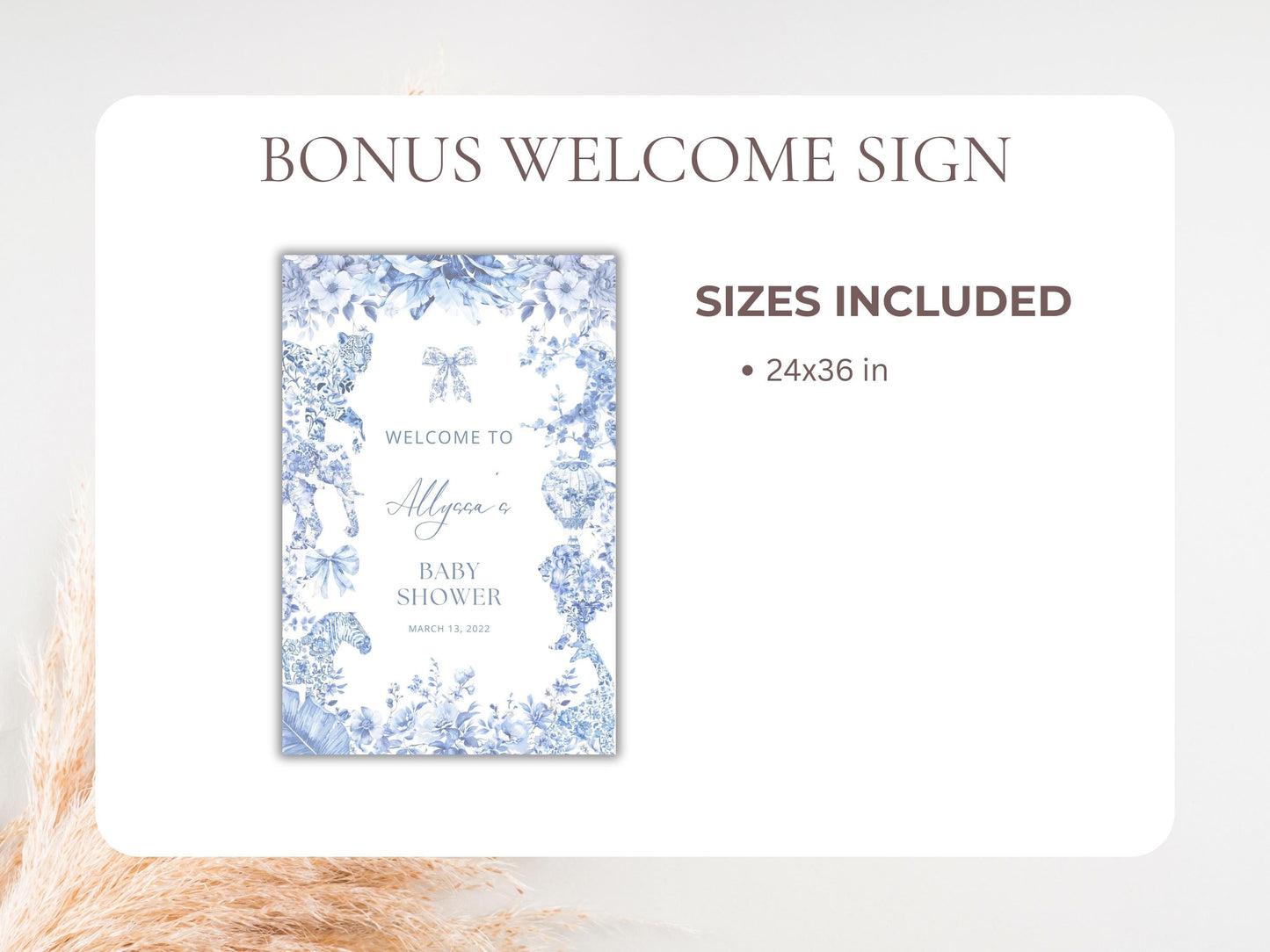 Blue Toile Safari Baby Shower Digital Invitation with RSVP Tracking