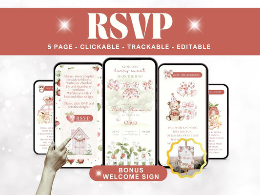 Strawberry Baby Shower Digital Invitation + RSVP Tracker