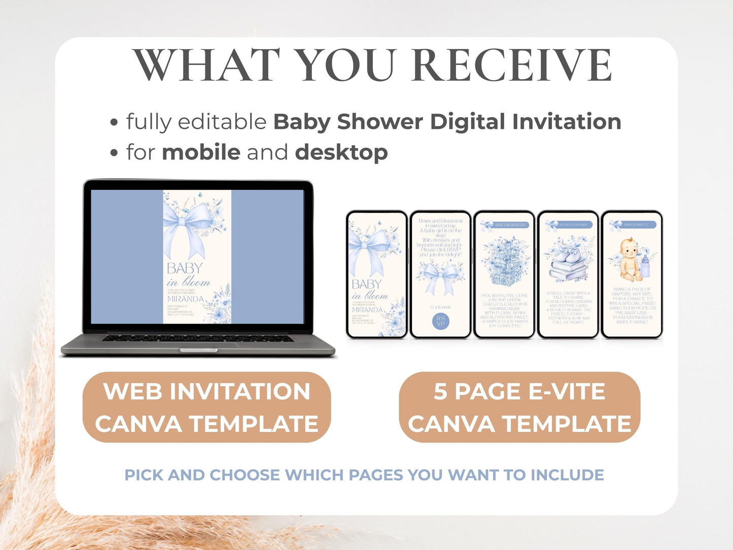 Blue Bow Baby Shower Digital Invitation + RSVP Tracker