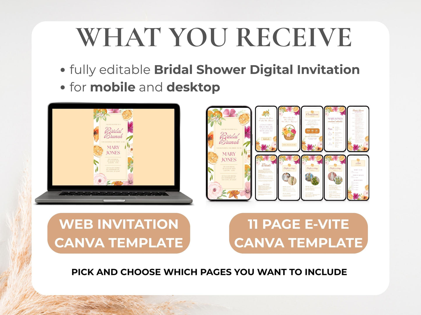 Digital Summer Citrus Pink Bridal Shower & Bridal Weekend Template
