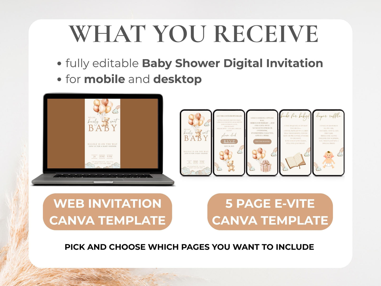 We Can Bearly Wait Gender Neutral Teddy Bear Baby Shower Invitation + RSVP Tracker