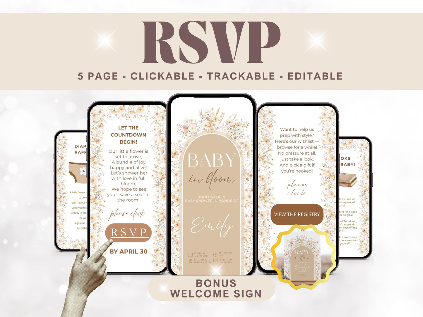 Baby in Bloom Gender Neutral Baby Shower Invitation + RSVP Tracker