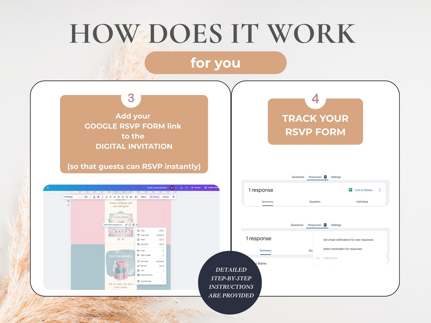 Boho Gender Reveal Digital Invitation + RSVP Tracker