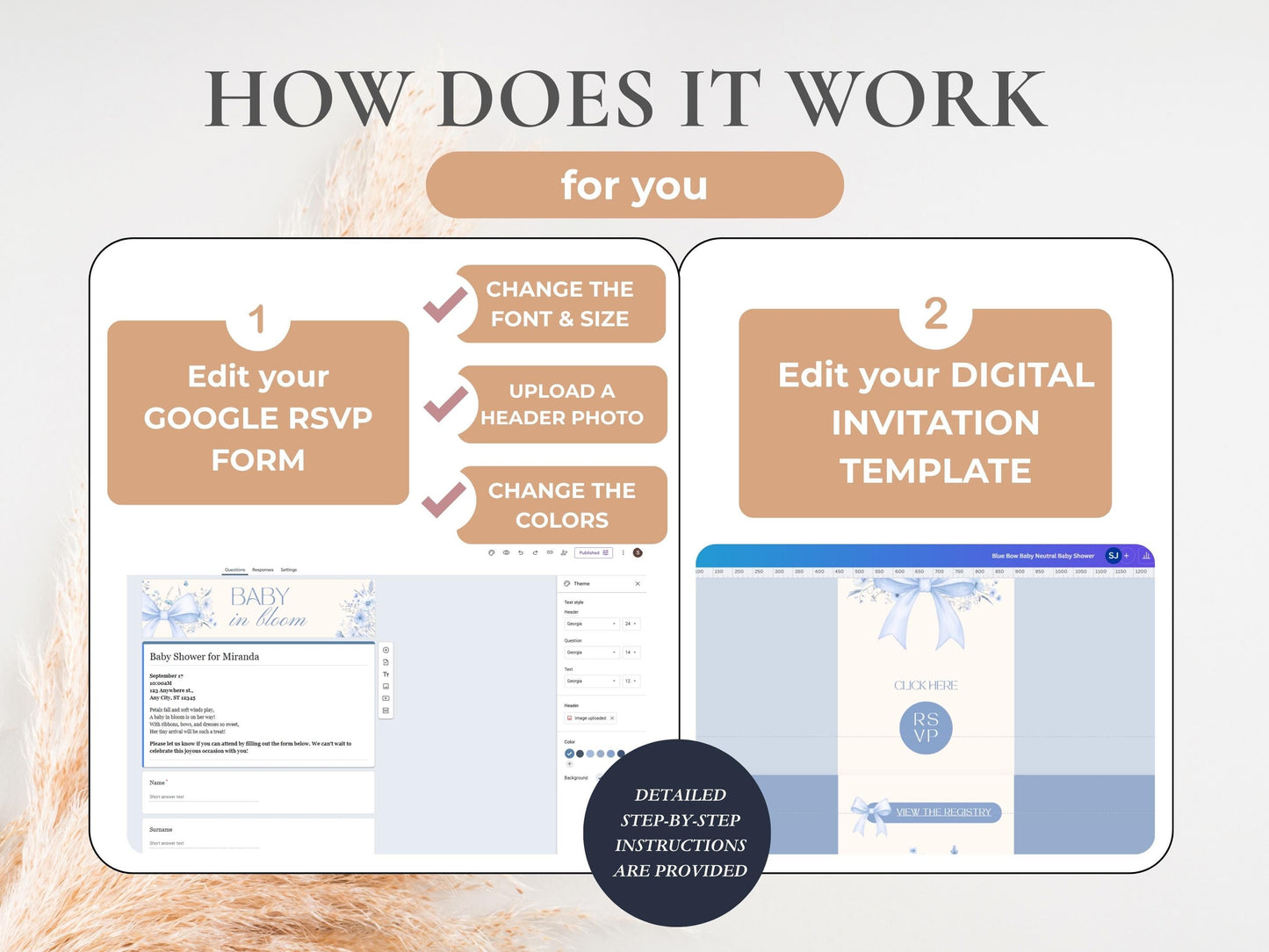 Blue Bow Baby Shower Digital Invitation + RSVP Tracker