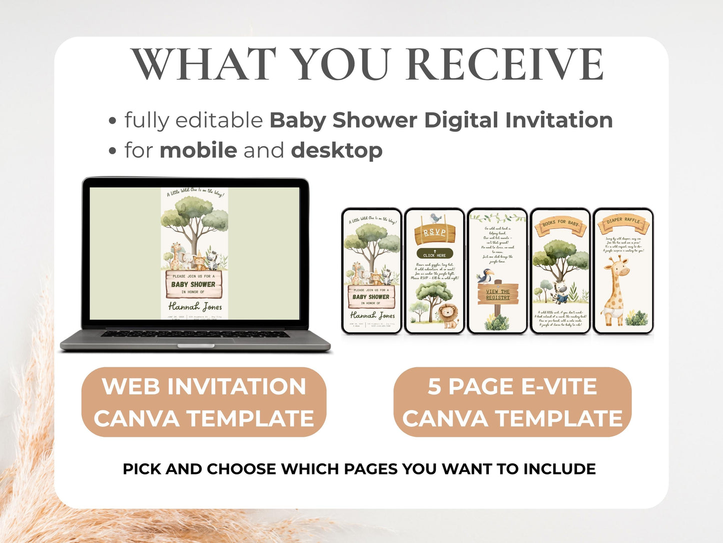 Wild One Safari Baby Shower Digital Invitation + RSVP Tracking