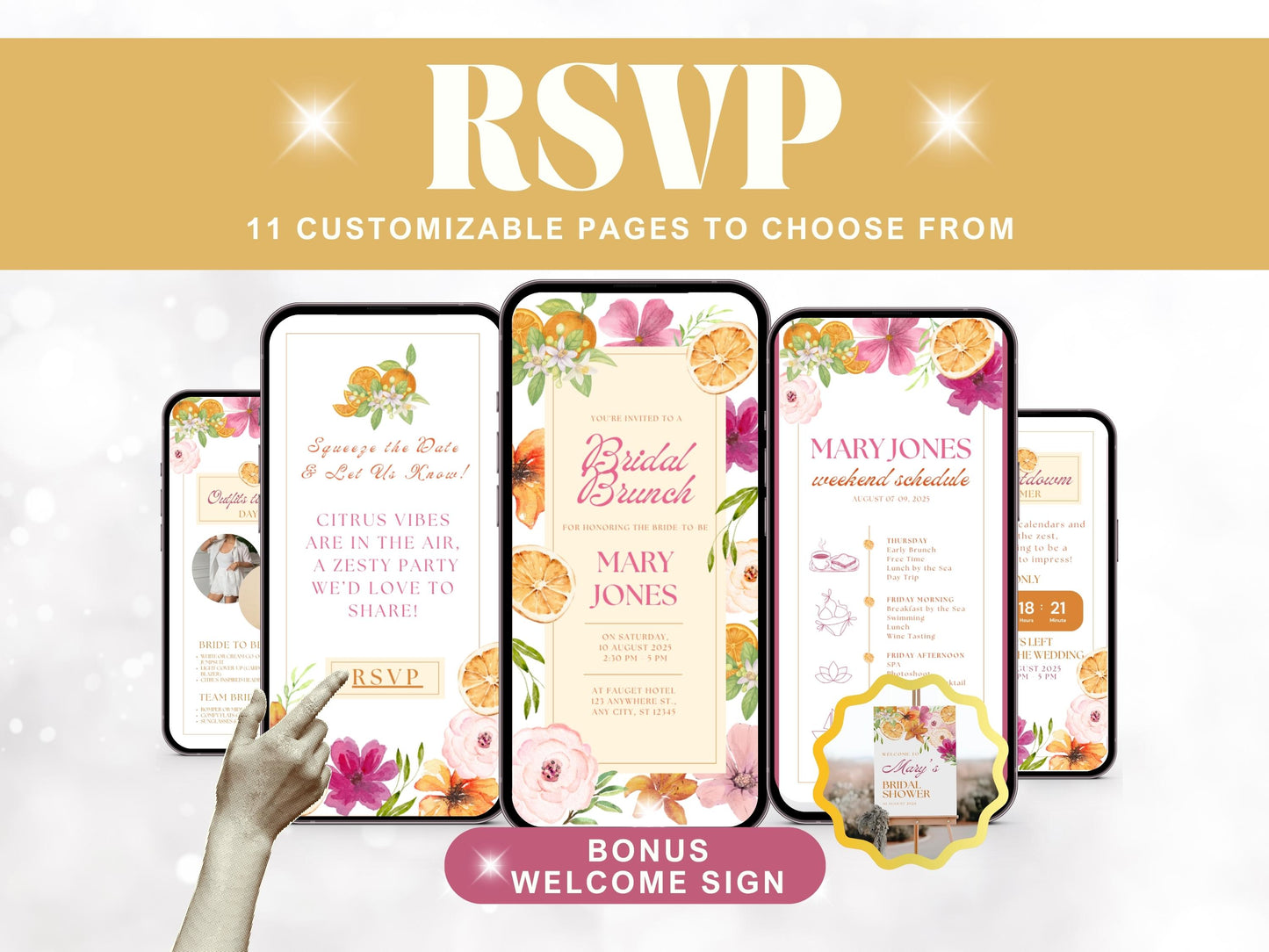 Digital Summer Citrus Pink Bridal Shower & Bridal Weekend Template