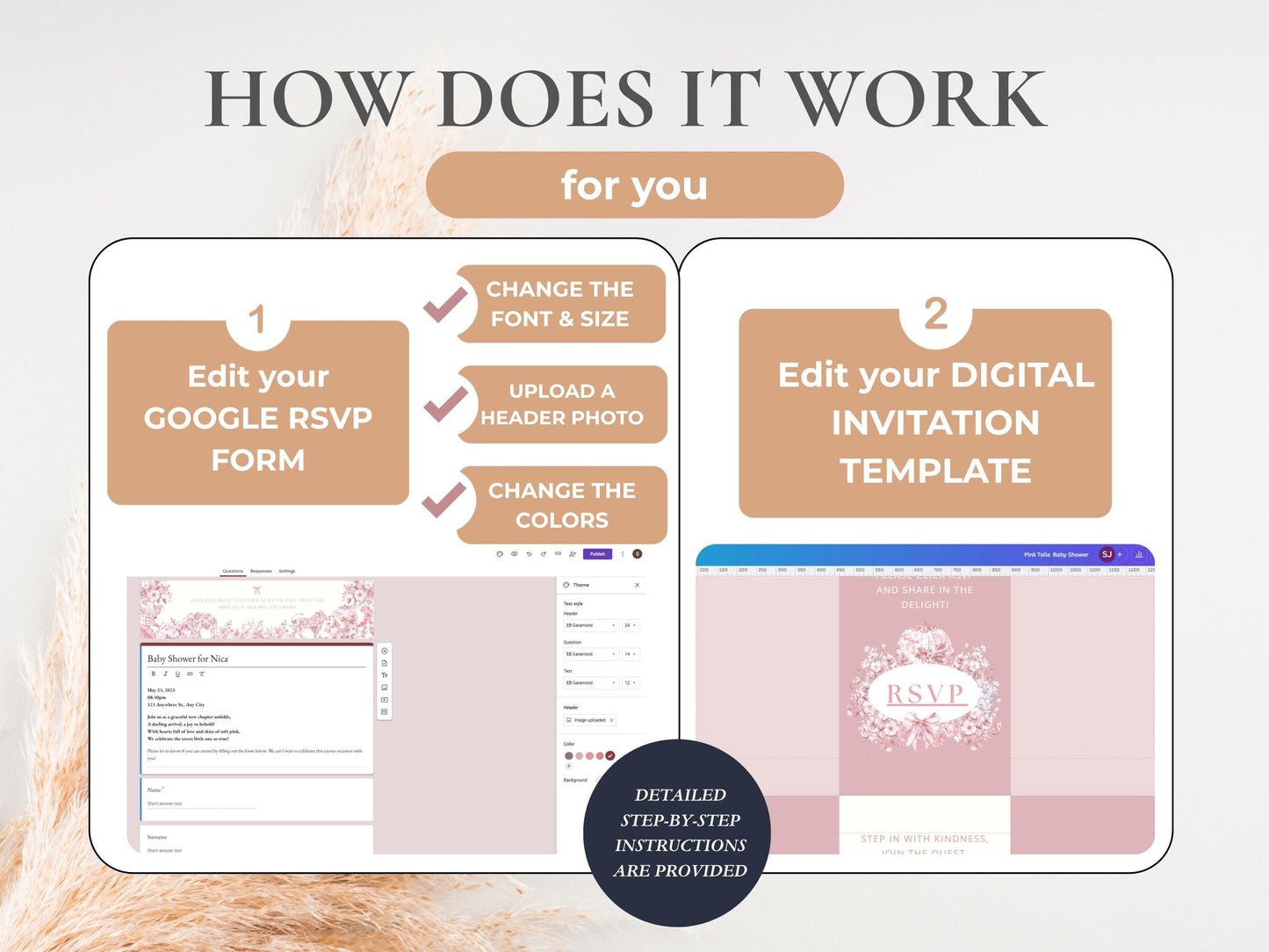 Elegant Pink Toile Safari Baby Shower Digital Invitation + RSVP Tracker