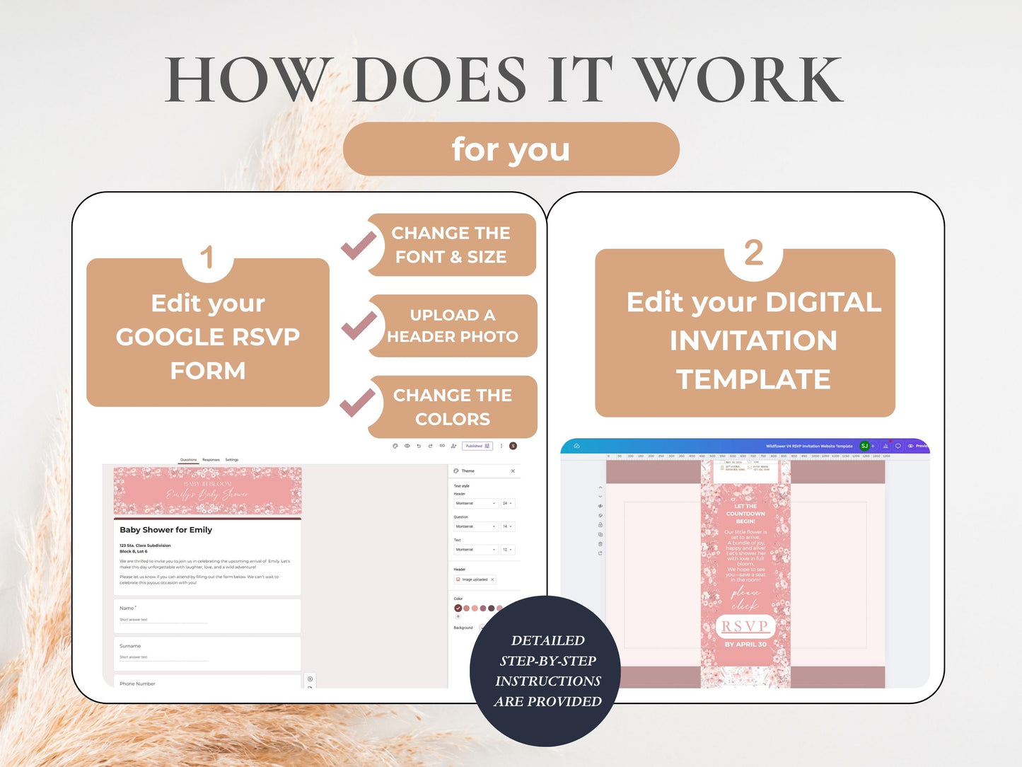 Editable Pink Wildflower Baby Shower Invitation + RSVP Tracker