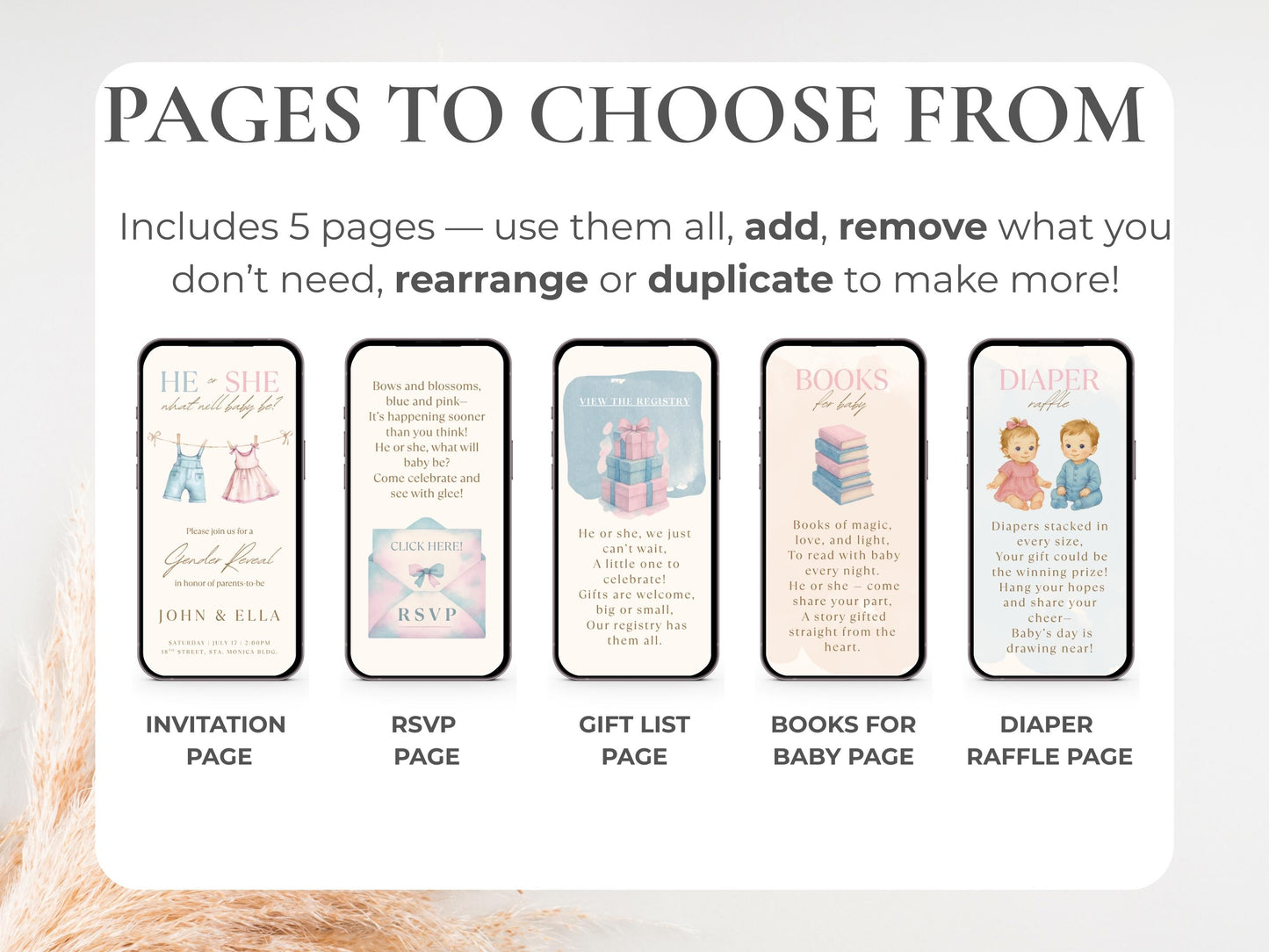 Boho Gender Reveal Digital Invitation + RSVP Tracker