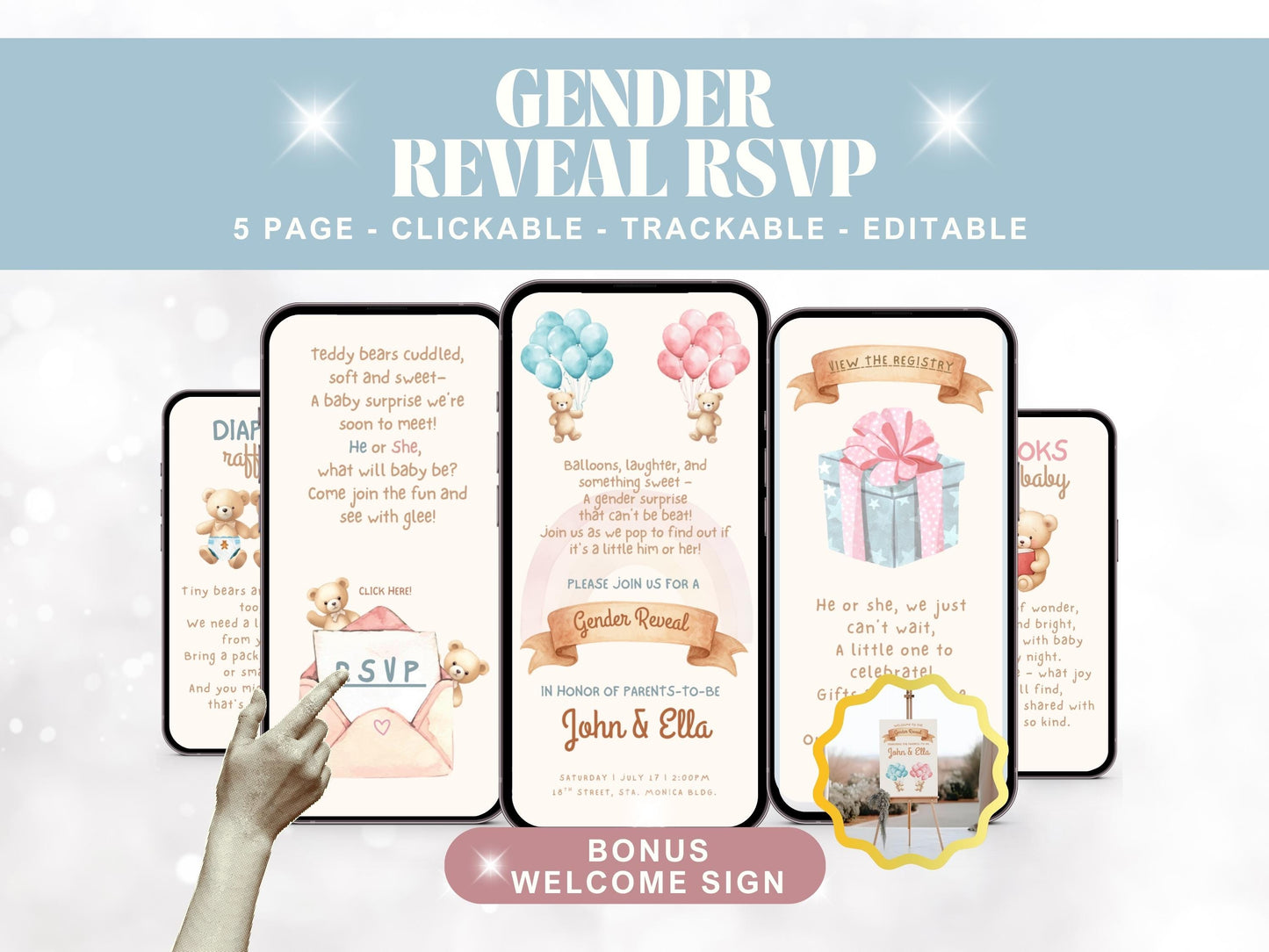 We Can Bearly Wait Gender Reveal Invitation + RSVP Tracker