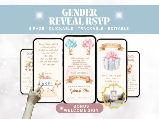 We Can Bearly Wait Gender Reveal Invitation + RSVP Tracker