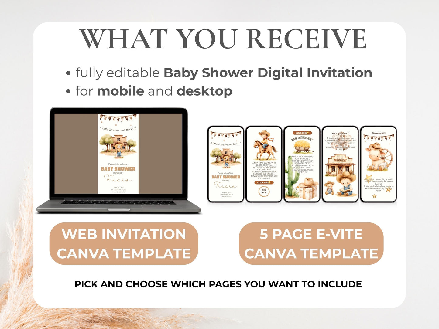 A Little Cowboy Is On The Way Baby Shower Digital Invitation + RSVP Tracker