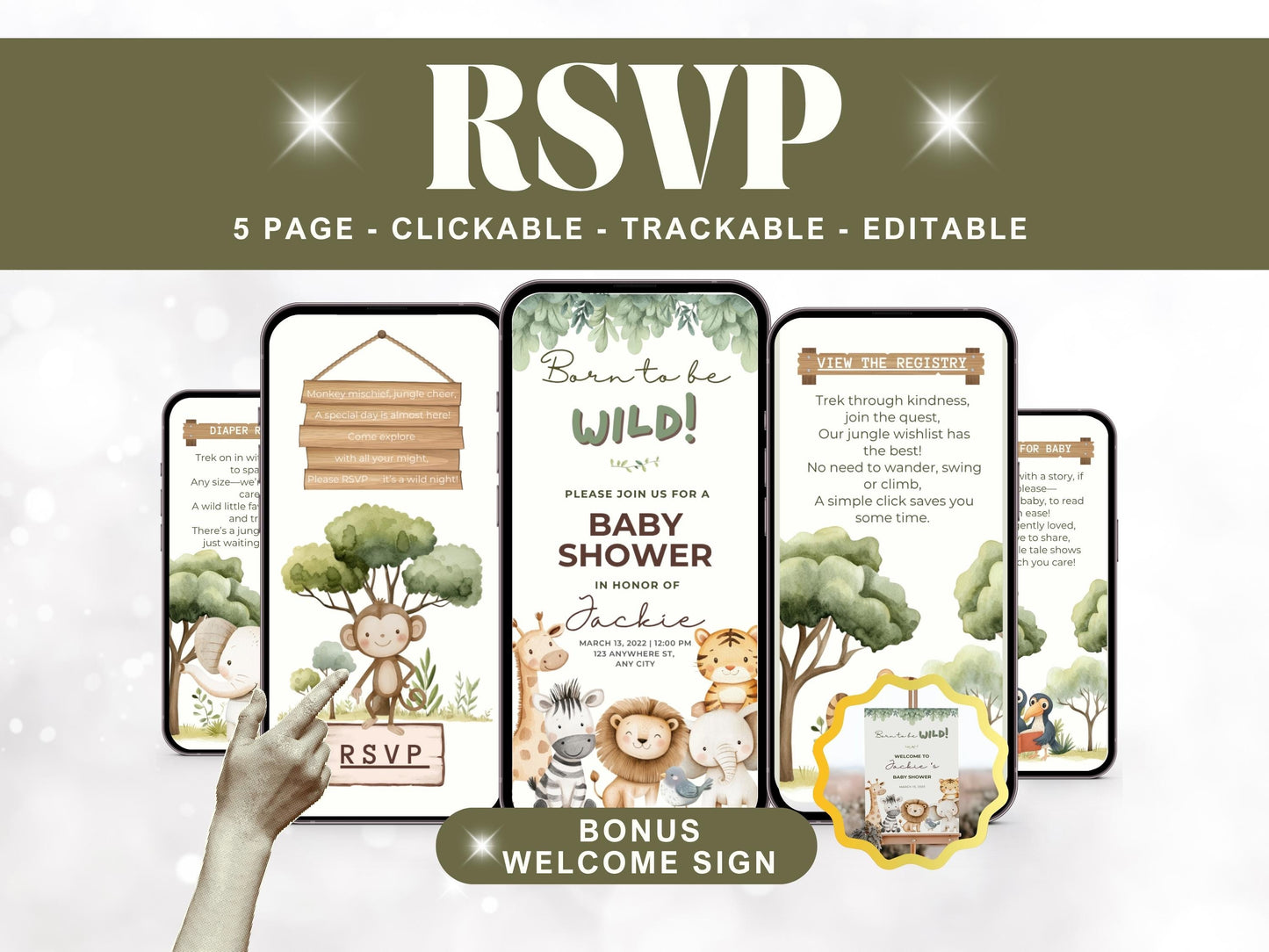 Jungle Safari Baby Shower Digital Invitation + RSVP Tracker
